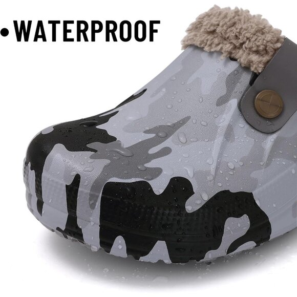 Women Camo Dark Clogs Waterproof Winter Fuzzy Slippers Classic Fur Lined - Picture 4 of 5